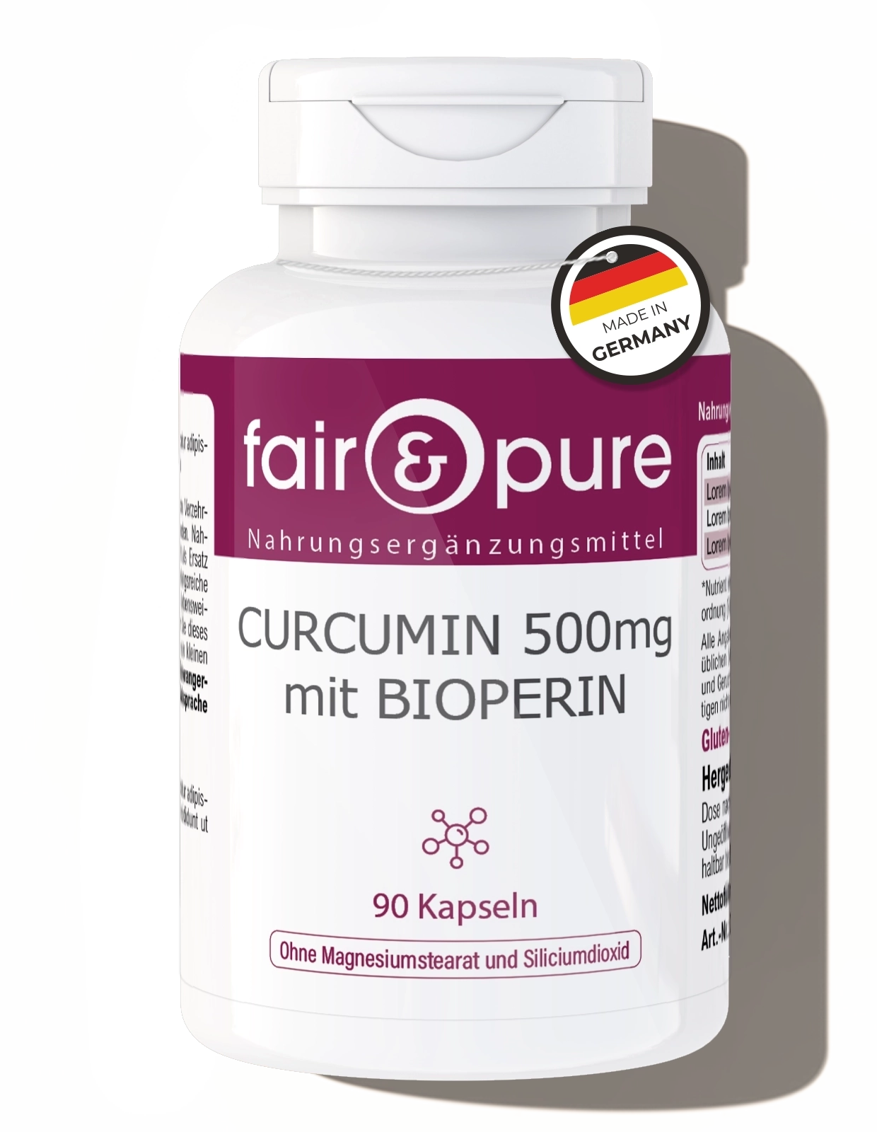 Curcumin 500mg mit Bioperin | fair-pure